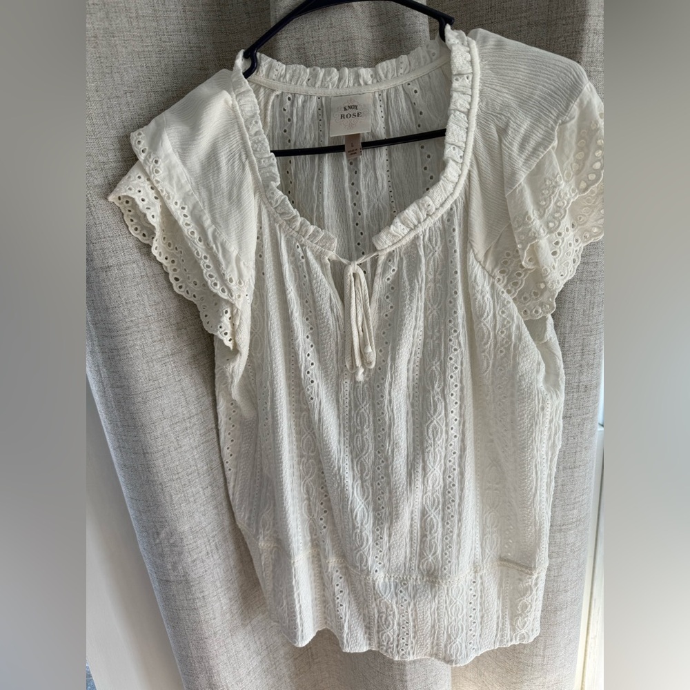 Knox Rose Cream Eyelet Cotton Ruffle Sleeve Blouse